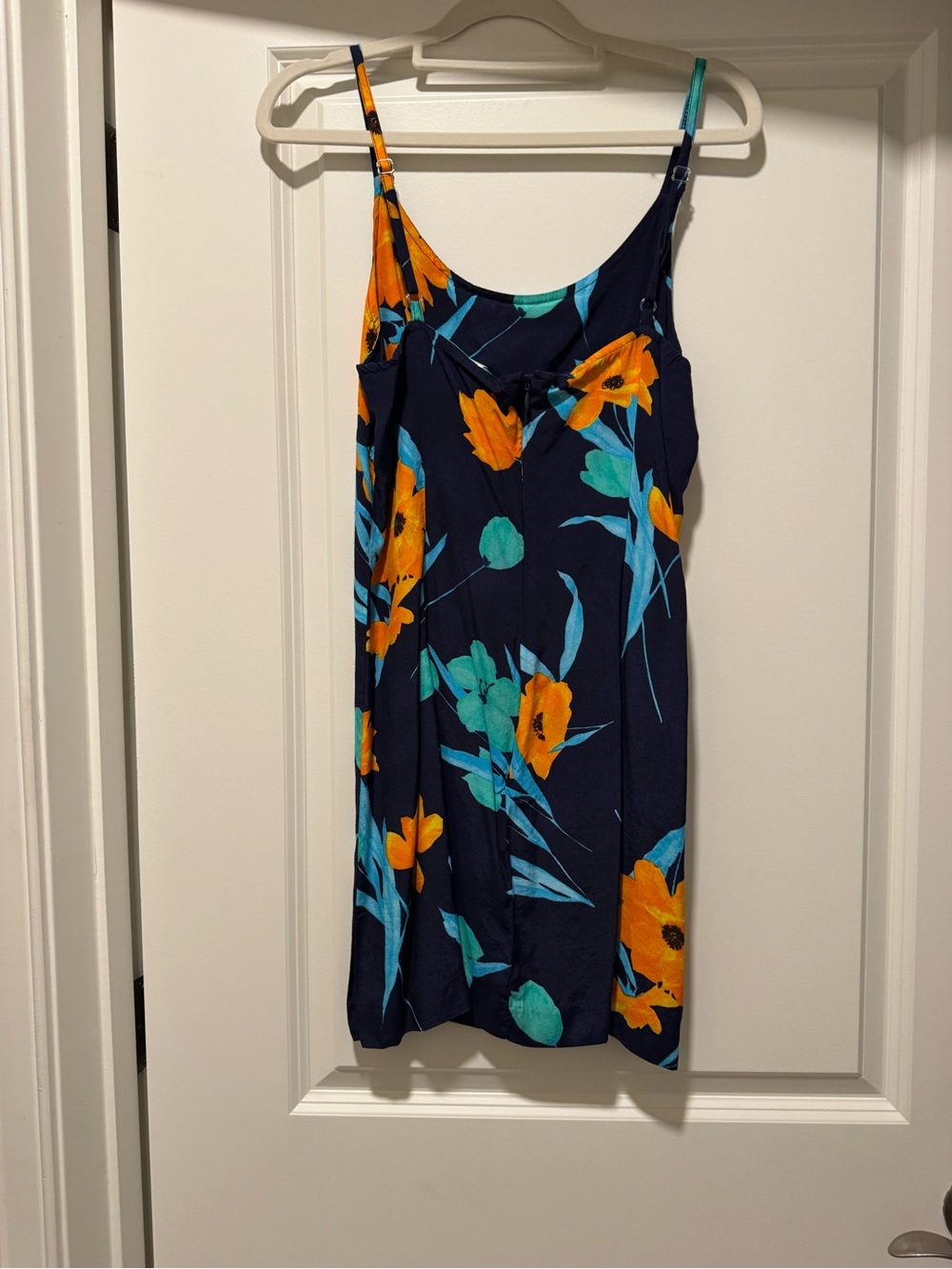 Key West Cargo Navy Floral Slip Dress with Orange & Teal Blooms